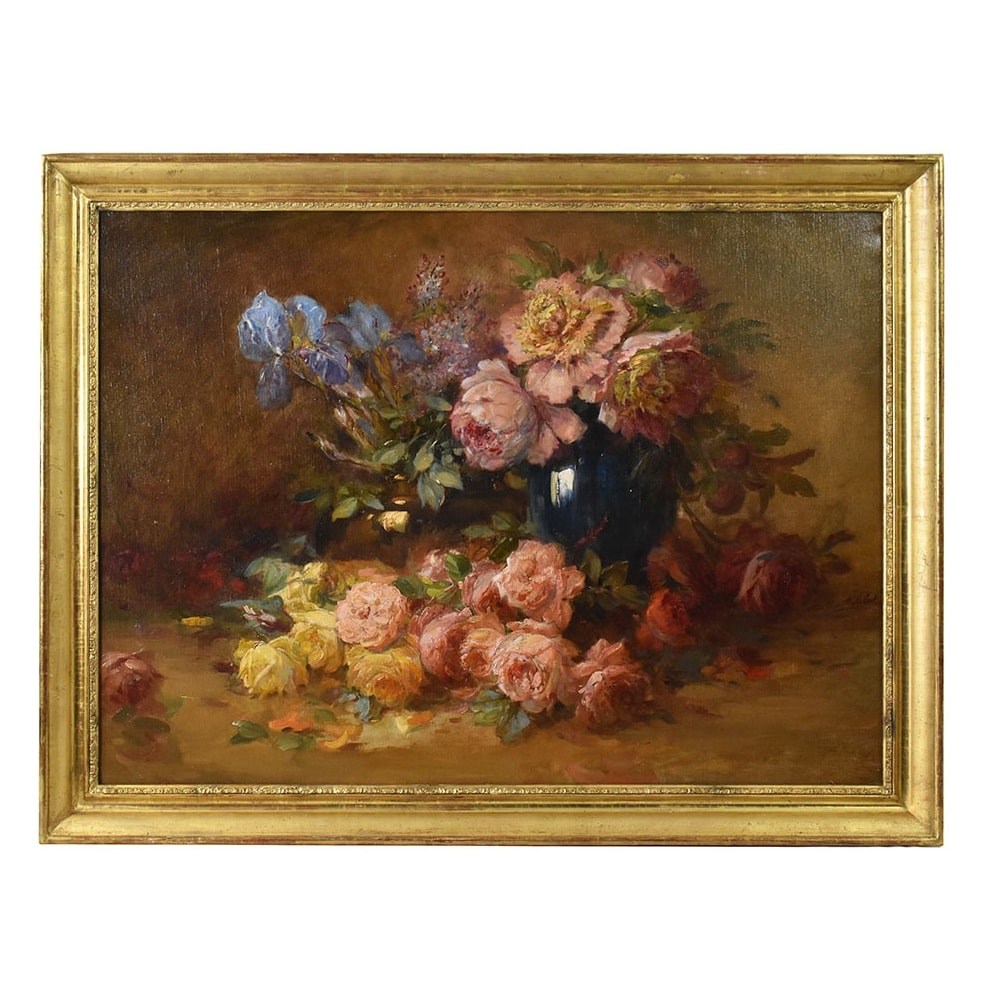 QF594 1 antique floral painting flower oil painting still life XIX century.jpg